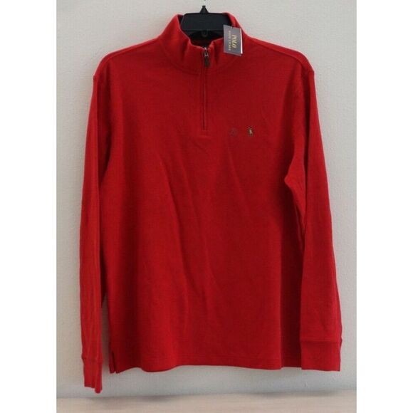 Polo Ralph Lauren Men's Sz Large Red Estate-Rib Cotton 1/4 Zip Pullover - Picture 1 of 9